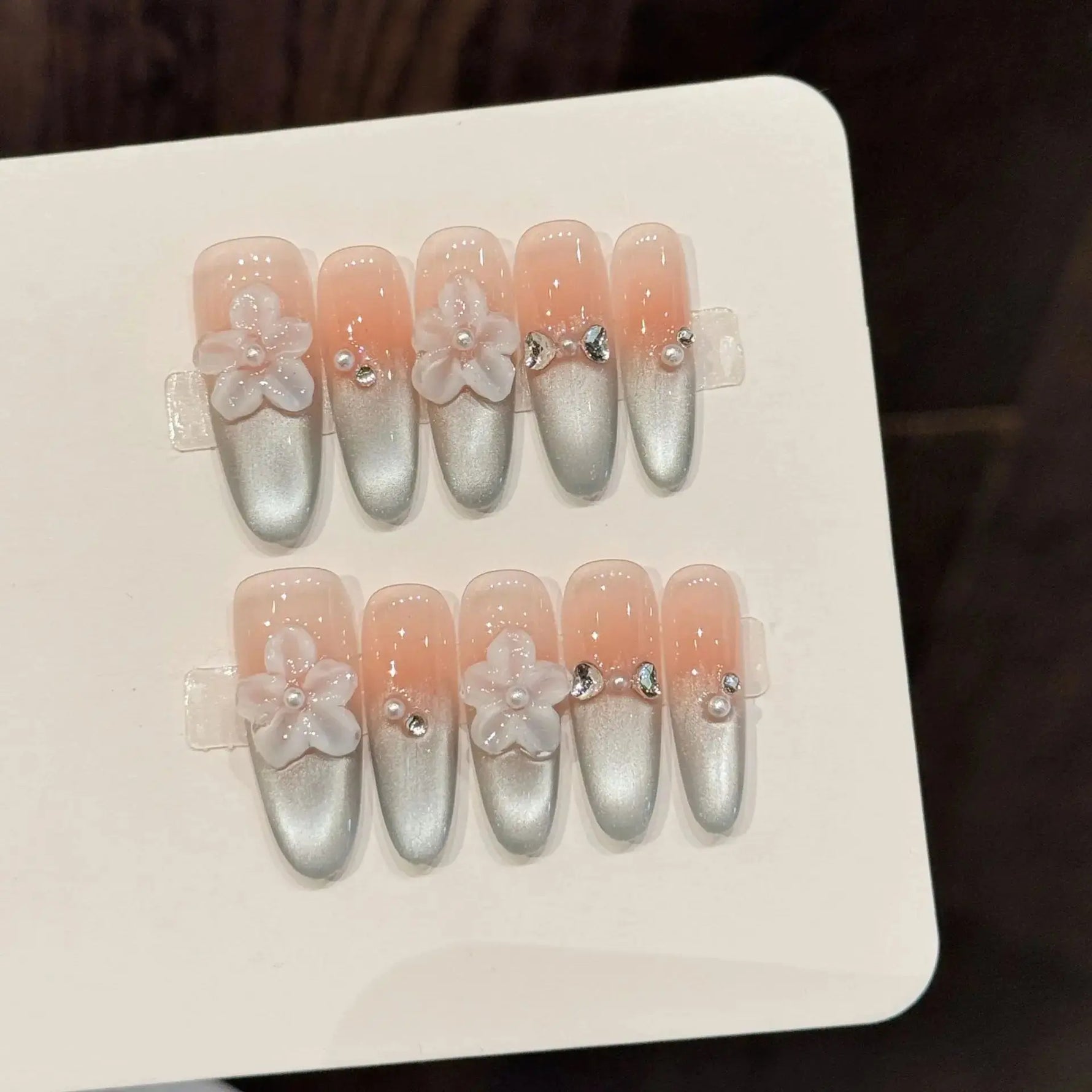 10PCS Long Oval Handmade Press On Nails,Gradual Gentle Style,Suitable For Festivals Parties And Daily Wear. BareGlow