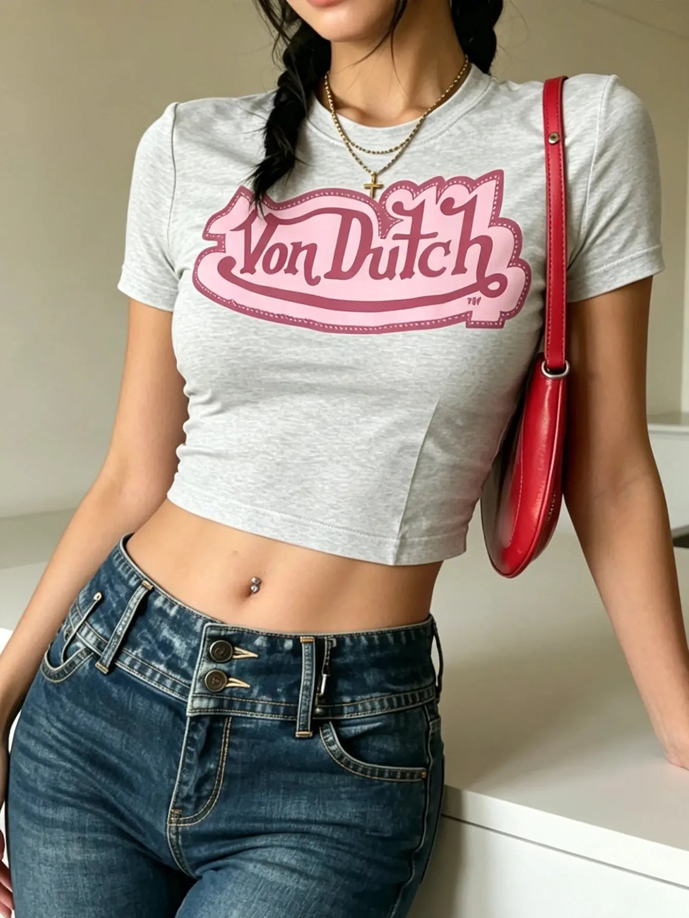 Women's Retro Letter Pattern Printed Round-neck Short Sleeve Top - Casual Sports Short-Sleeved Stripped T-Shirt BareGlow