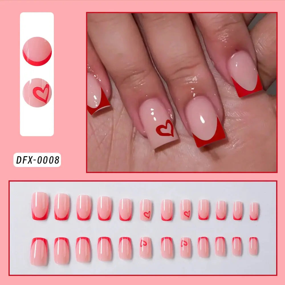 24Pcs Short Square Coffin False Nails French Glitter Wearable Fake Nails Tip Acrylic Full Cover Women Ballet Press on Nails BareGlow