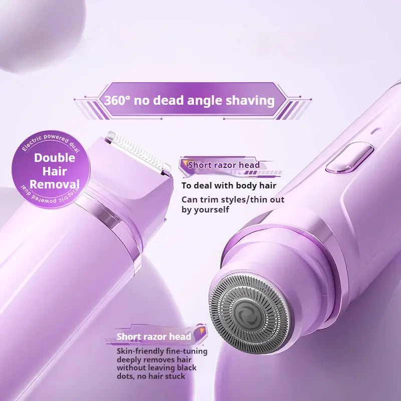 2in1 Electric Razor for Women Painless Hair Removal Rechargeable Body Trimmer Underarm Mustache Epilator Shaver BareGlow