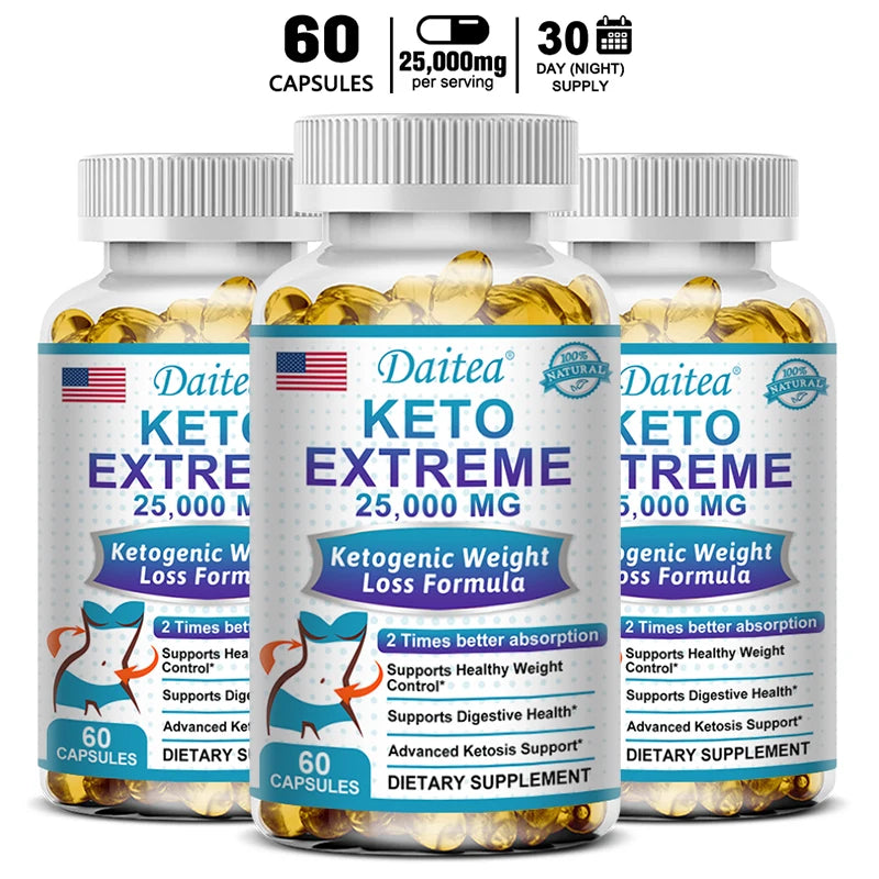 Daitea Keto Supplement 25000mg – Supports healthy eating, weight management, supports immunity, 120 capsules supplements BareGlow