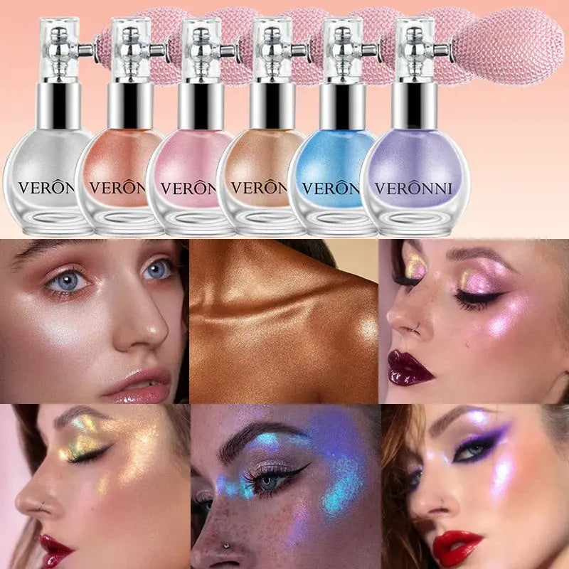 Highlighter Powder Spray Longwear sparkle fairy powder High Gloss Glitter Spray Body Bronzer For Face Body Makeup Cosmetics BareGlow