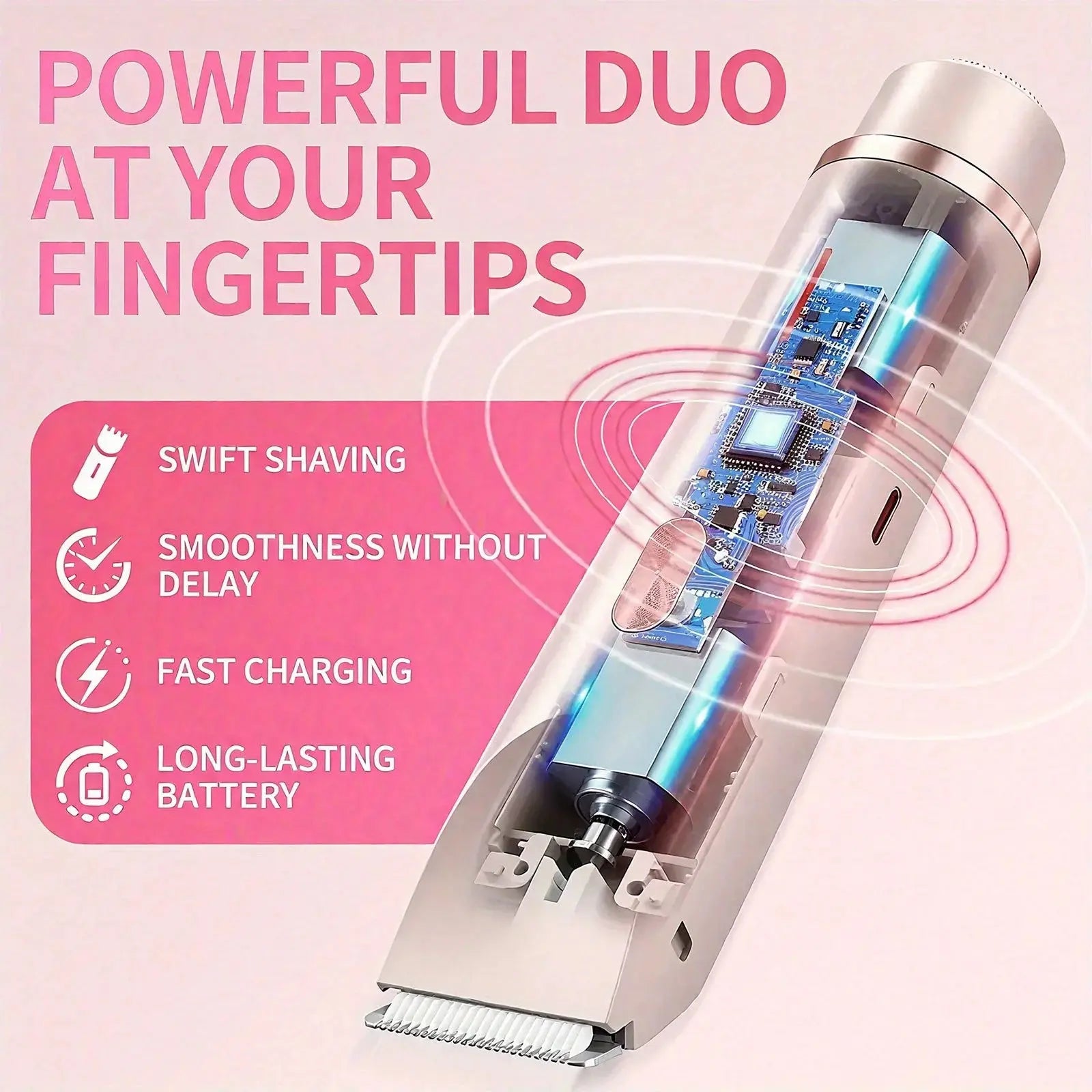 2-in-1 dual-head electric epilator and shaver for underarms, legs and face hair removal, birthday/Christmas gift BareGlow