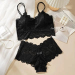 Women's Sexy Lace Bra Suit Solid Set Beautiful Back Hollow Out No Steel Ring Underwear With Lace Flower Breathable Panties BareGlow