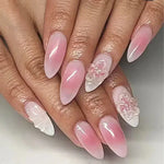 Press on Acrylic Nails Almond Full Cover Fake Nail with 3D Yellow Peach Floral False Nails with Glue Detachable Stick on Nails BareGlow