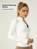 Women Slim Fit Stand Collar Sports Jacket Zip Up Yoga Jacket Quick Dry Slim Waist Running Workout Coat For Spring BareGlow