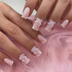 White French Press on Nails 3D Bowknot Fake Nails Tips Full Cover Wearable False Nails for Women and Girls DIY Manicure 24Pcs BareGlow