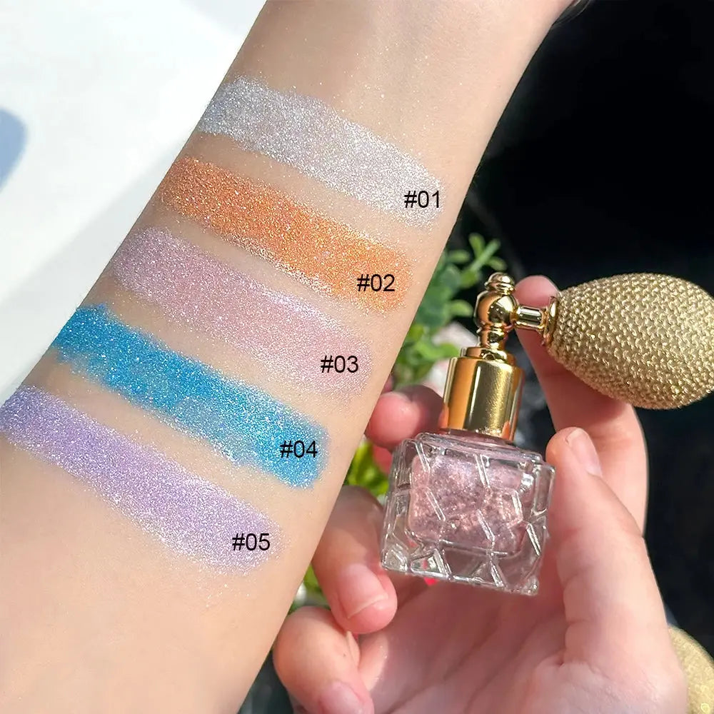 Highlighter Powder,Fairy powder High Gloss Glitter Shimmer Baked Powder Face Body Lasting Sparkling Highlighter Makeup Cosmetics BareGlow
