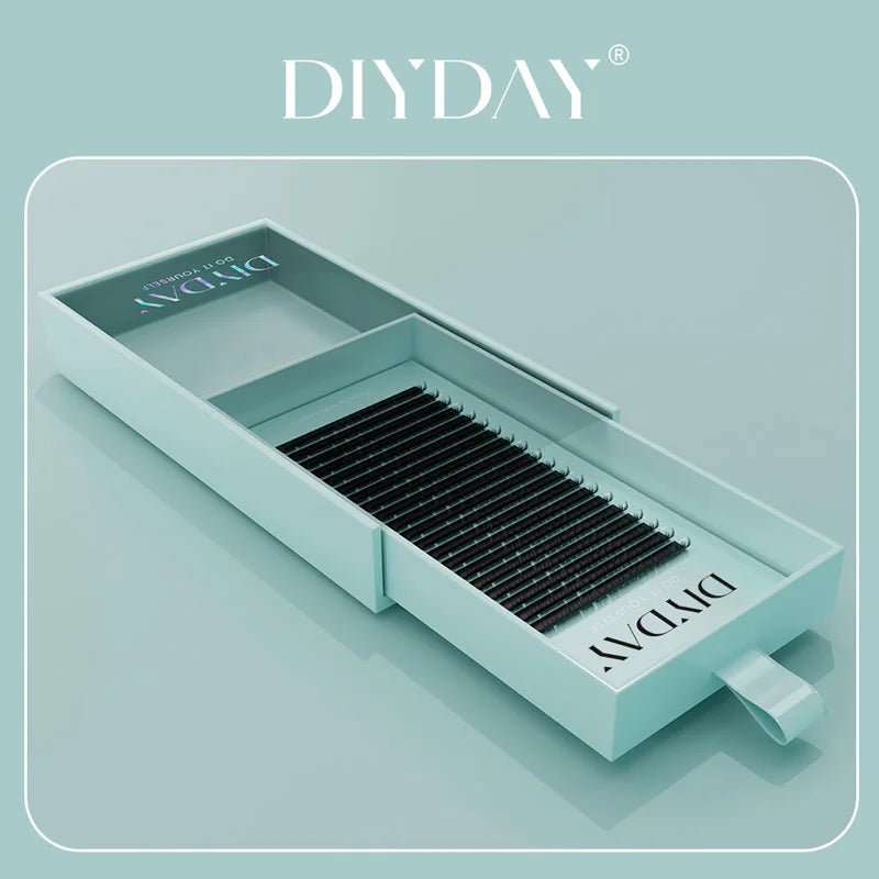 DIYDAY Individual Eyelash Extension Long Length Classic Lash Extension Trays Wholesale Matte Black Soft Mink Faux Eyelashes BareGlow