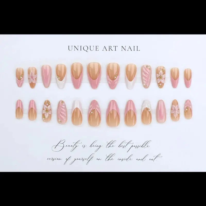 24 Pcs Pink French 3D Flower Decorations for Fake Nails Almond Press on Nails Acrylic Artificial Reusable False Nails Self-nail BareGlow
