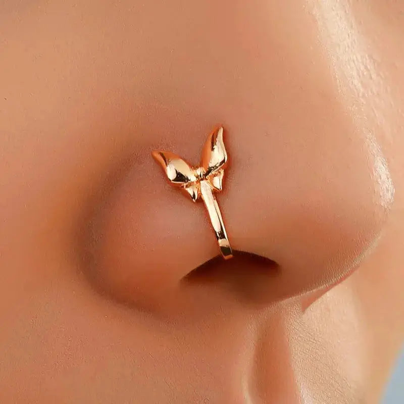 Fashion Gold Color Dragon Butterfly Fake Nose Ring for Women Africa Copper Helix U Shape Faux Aro Nariz Piercing BareGlow