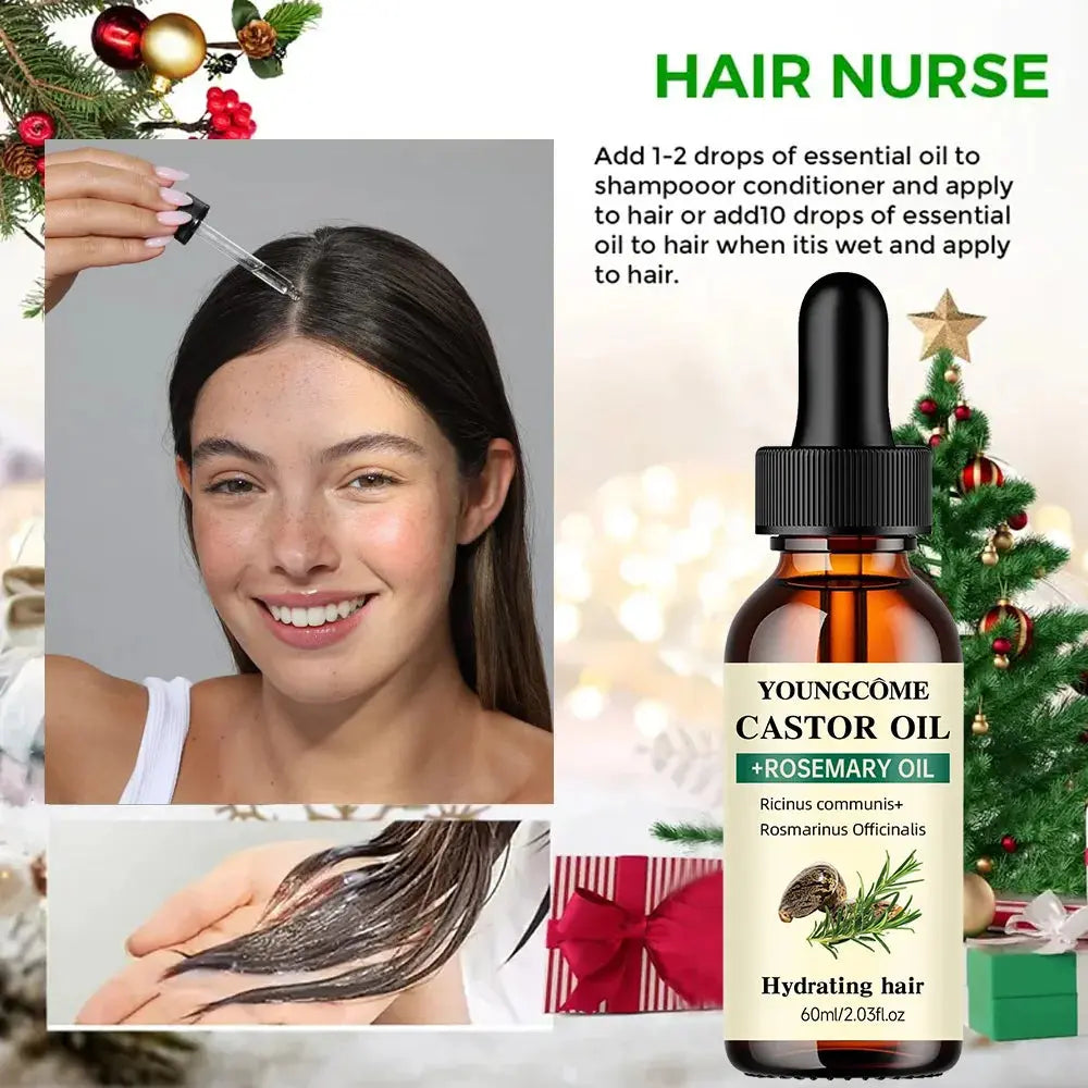 Mix Castor Oil and Rosemary Oil for Hair Growth Enhances hair thickness and Shine, Reduce Hair Loss and Split Ends Hair Care Oil BareGlow