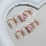 White French Press on Nails 3D Bowknot Fake Nails Tips Full Cover Wearable False Nails for Women and Girls DIY Manicure 24Pcs BareGlow
