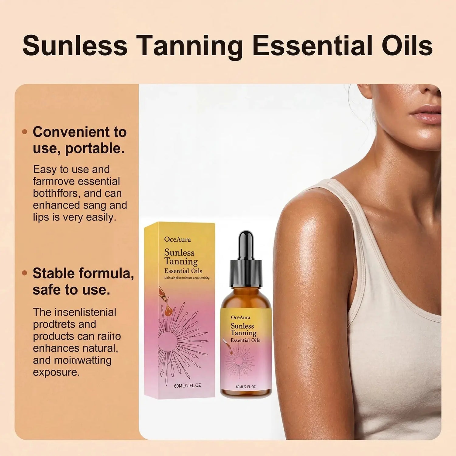Sunless Tanning Oil Natural Bronzer Self Tanner Body Face Even Tan Moisturizing No Sun Needed Gradual Tan Indoor Tanning 60ml BareGlow