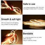 UL Listed COB LED Strip Light 320 480 LEDs/m 16.4ft High Density Flexible Tape Ribbon 3000-6500K RA90 Led Lights DC12V 24V BareGlow