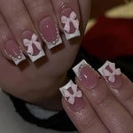 24 Pcs Pink French 3D Flower Decorations for Fake Nails Almond Press on Nails Acrylic Artificial Reusable False Nails Self-nail BareGlow