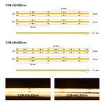 UL Listed COB LED Strip Light 320 480 LEDs/m 16.4ft High Density Flexible Tape Ribbon 3000-6500K RA90 Led Lights DC12V 24V BareGlow