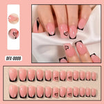 24Pcs Short Square Coffin False Nails French Glitter Wearable Fake Nails Tip Acrylic Full Cover Women Ballet Press on Nails BareGlow
