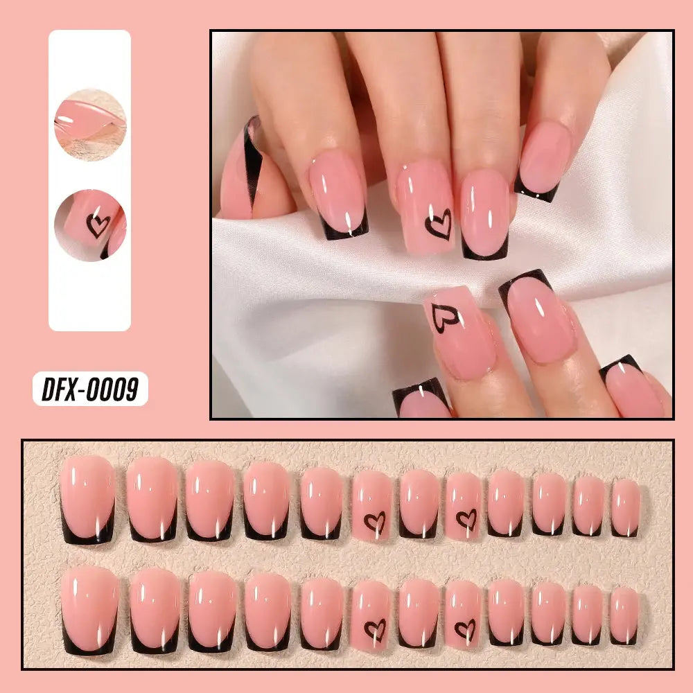24Pcs Short Square Coffin False Nails French Glitter Wearable Fake Nails Tip Acrylic Full Cover Women Ballet Press on Nails BareGlow