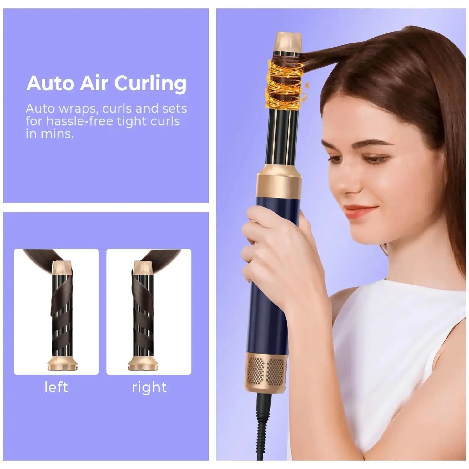 7 In 1 Hair Dryer Brush Brushless High Speed Hair Dryer with Diffuser Ionic Blow Dryer Hot Air Styling Comb Auto Hair Curler BareGlow