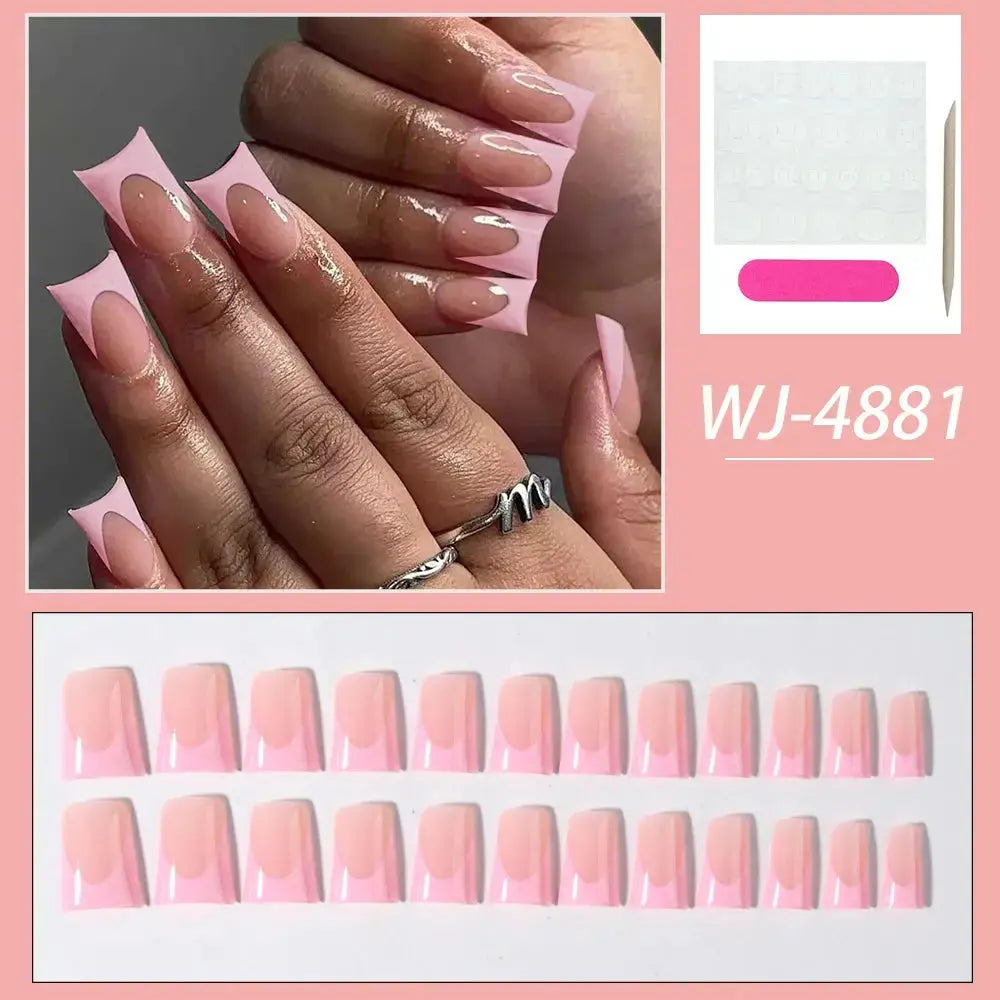24pcs Duck Nails Simple and classic Elegance pink French,Detachable reusable press on acrylic nails BareGlow