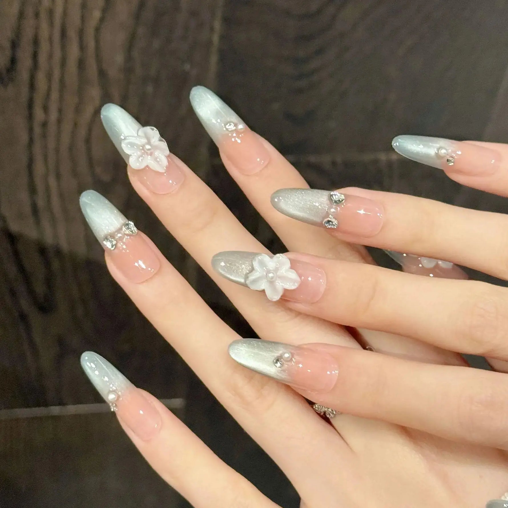 10PCS Long Oval Handmade Press On Nails,Gradual Gentle Style,Suitable For Festivals Parties And Daily Wear. BareGlow