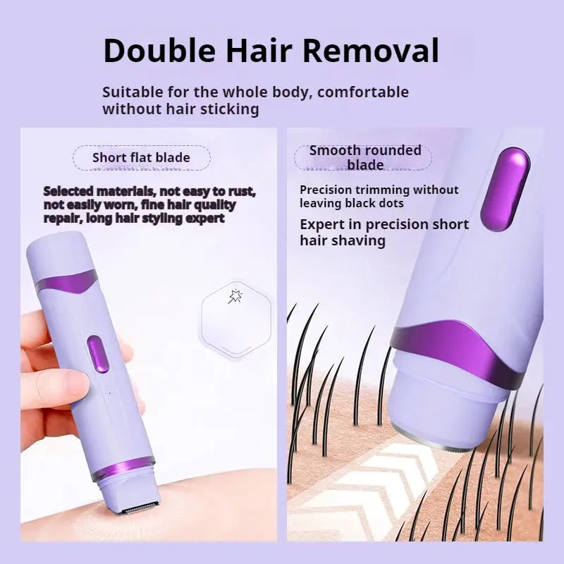 2in1 Electric Razor for Women Painless Hair Removal Rechargeable Body Trimmer Underarm Mustache Epilator Shaver BareGlow