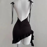 2026 Sexy Sleelveless Backless Mini Dress Women Summer Europe America Lace Up Bodycon Dresses High Street Party Club Black Dress BareGlow