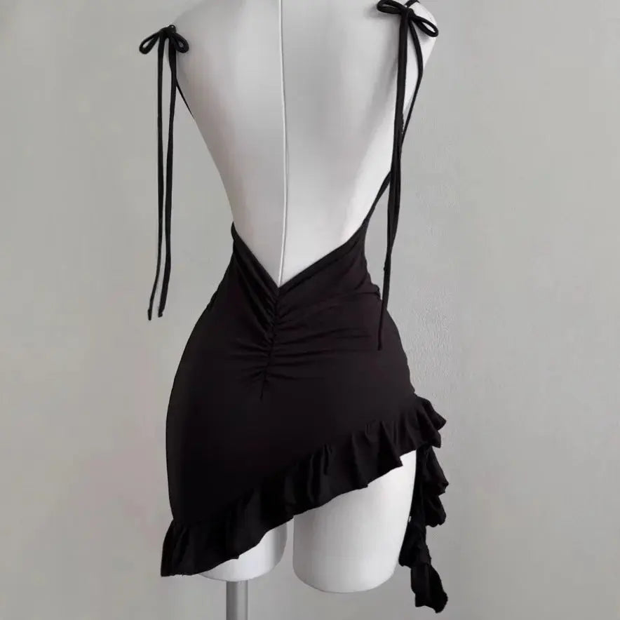 2026 Sexy Sleelveless Backless Mini Dress Women Summer Europe America Lace Up Bodycon Dresses High Street Party Club Black Dress BareGlow
