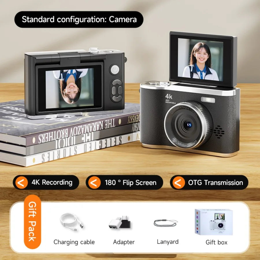 Digital Camera,Autofocus 4K Vlogging Camera for Photography 48MP Portable Compact Point and Shoot Digital Camera for Teens Adult BareGlow