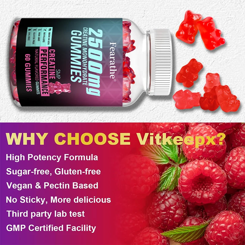 Creatine Monohydrate Gummies - Boost Energy, Build Muscle Mass, and Improve Athletic Performance, Supports Mood Health BareGlow