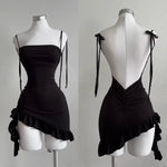 2026 Sexy Sleelveless Backless Mini Dress Women Summer Europe America Lace Up Bodycon Dresses High Street Party Club Black Dress BareGlow