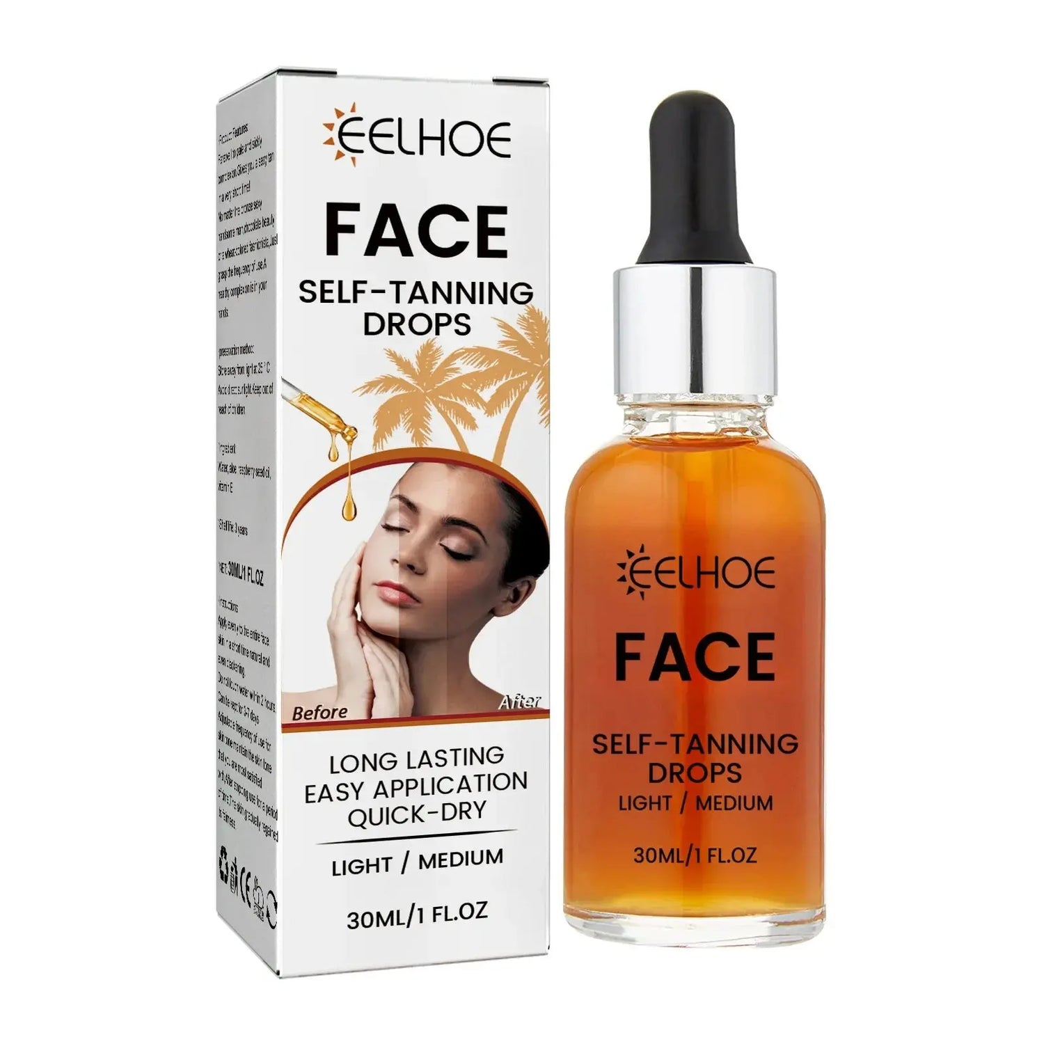 EELHOE Self Tanning Drops Sunless Skin Tanning Oil Liquid Dark Self Tanner Water Serum for Face Body Fake Indoor Tan Lotion 30ml BareGlow