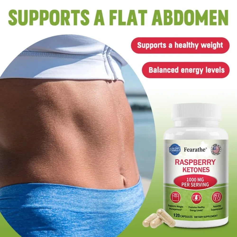 Raspberry Ketones Capsules - Fat Burning, Metabolism Boosting, Healthy Weight Management, Appetite Suppressant BareGlow
