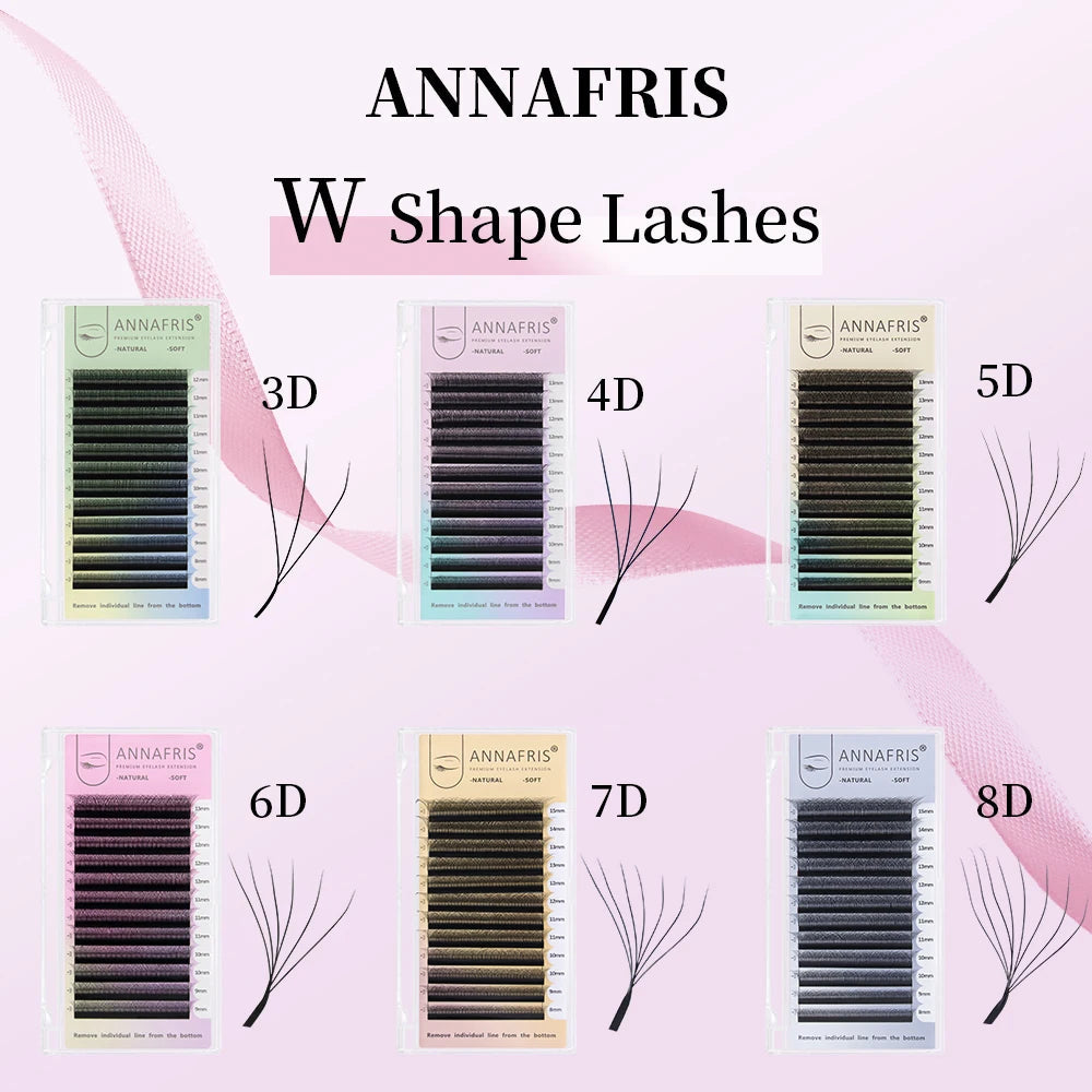 ANNAFRIS Premade Volume Fan YY 3D 4D 5D W-Shaped Lash Automatic Flowering W Lashes Extension Natural Soft Full Dense Mink Lash BareGlow