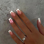 White French Press on Nails 3D Bowknot Fake Nails Tips Full Cover Wearable False Nails for Women and Girls DIY Manicure 24Pcs BareGlow