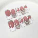 10Pcs 3D Green Flower Handmade Press on Nails French Fake Nails Wearable Stick-on Nails False Nail Uñas Накладные Ногти 네일팁 BareGlow
