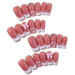 Chic Bows Tie Adorned Press On Nails Medium Long False Nails Full Cover Glossy Nude Square Acrylic False Nails Drop Shipping BareGlow