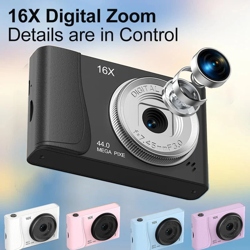 4K Digital Camera  24 Million Pixels Video Camcorder 16x Zoom Compact Cameras Auto Focus for Kids Adult Beginners Photograph BareGlow