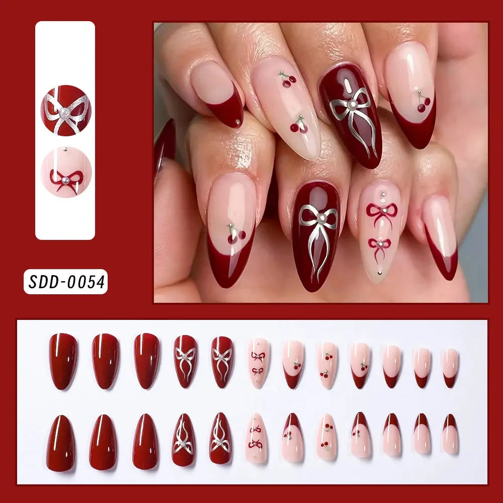 24Pcs White Pink Flower Acrylic Fake Nails Short Square French False Nail Wearable Full Cover Artificial Press on Nail For Women BareGlow
