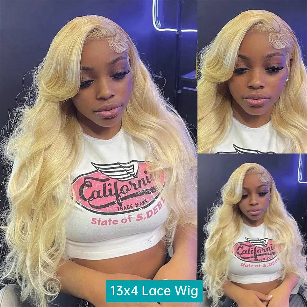 613 13x6 Lace Front Wig Human Hair Body Wave Blonde Lace Frontal Wigs for Women 220 Density Natural Hairline With Baby Hair BareGlow