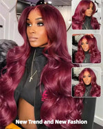 99j 220% Density 13x4 Wine Red/Burgundy Lace Front Straight Deep Wave Wigs BareGlow