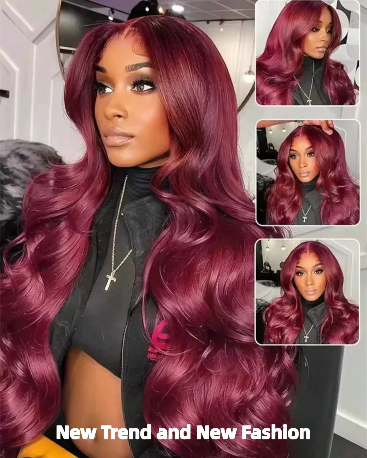 99j 220% Density 13x4 Wine Red/Burgundy Lace Front Straight Deep Wave Wigs BareGlow