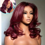 99j 220% Density 13x4 Wine Red/Burgundy Lace Front Straight Deep Wave Wigs BareGlow