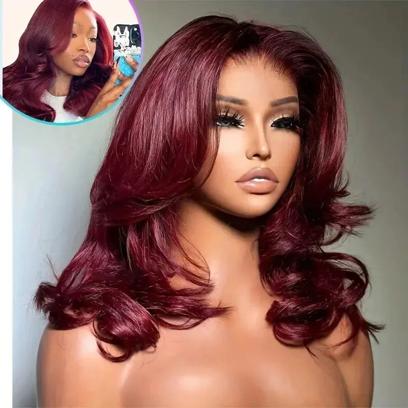 99j 220% Density 13x4 Wine Red/Burgundy Lace Front Straight Deep Wave Wigs BareGlow