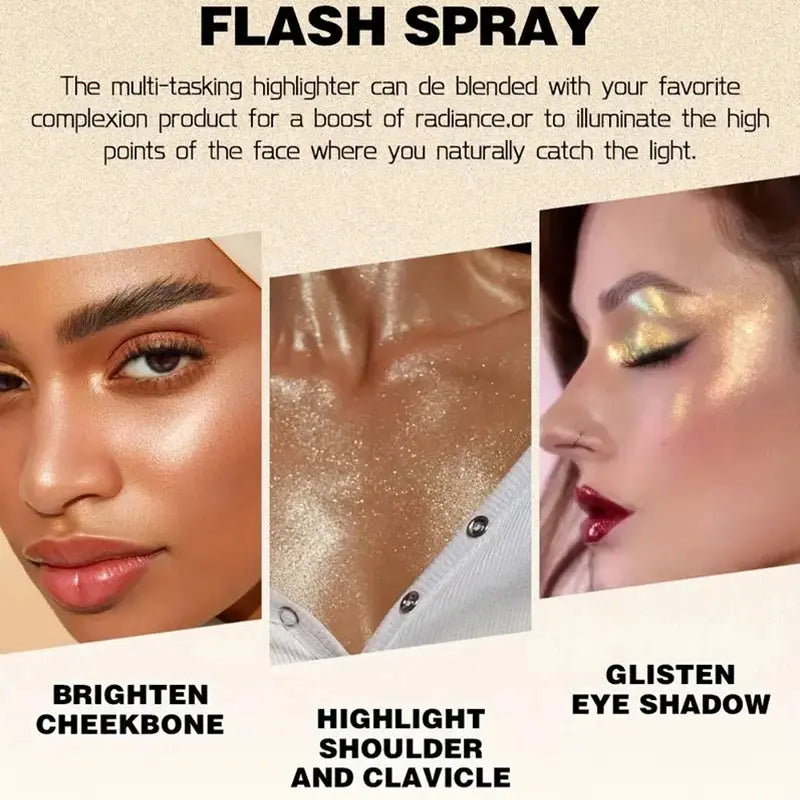 Diamond Highlighter Glitter Spray High Gloss Fairy Powder Shimmer Sparkle Powder Makeup for Face Body Highlight Face Body Makeup BareGlow