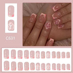 24 Pcs Pink French 3D Flower Decorations for Fake Nails Almond Press on Nails Acrylic Artificial Reusable False Nails Self-nail BareGlow