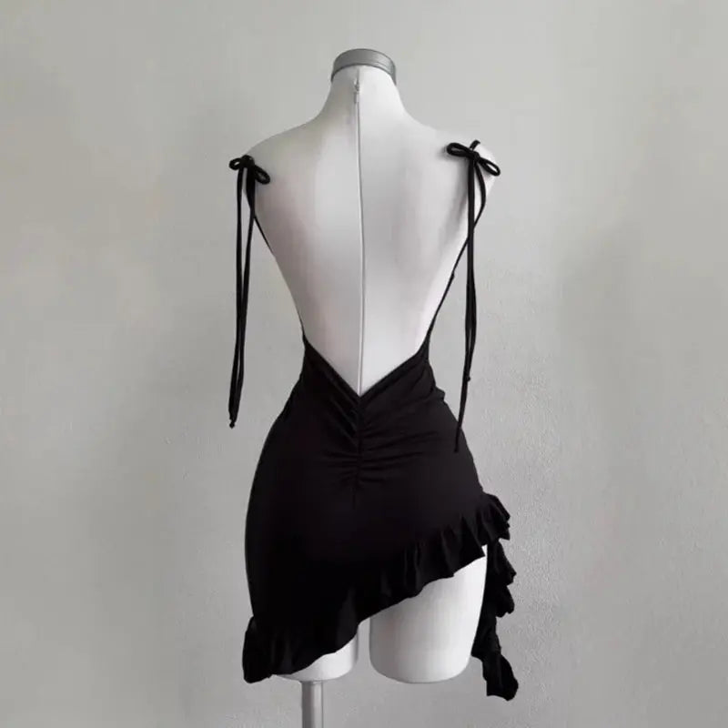2026 Sexy Sleelveless Backless Mini Dress Women Summer Europe America Lace Up Bodycon Dresses High Street Party Club Black Dress BareGlow