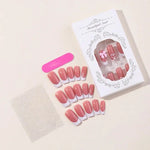 Chic Bows Tie Adorned Press On Nails Medium Long False Nails Full Cover Glossy Nude Square Acrylic False Nails Drop Shipping BareGlow
