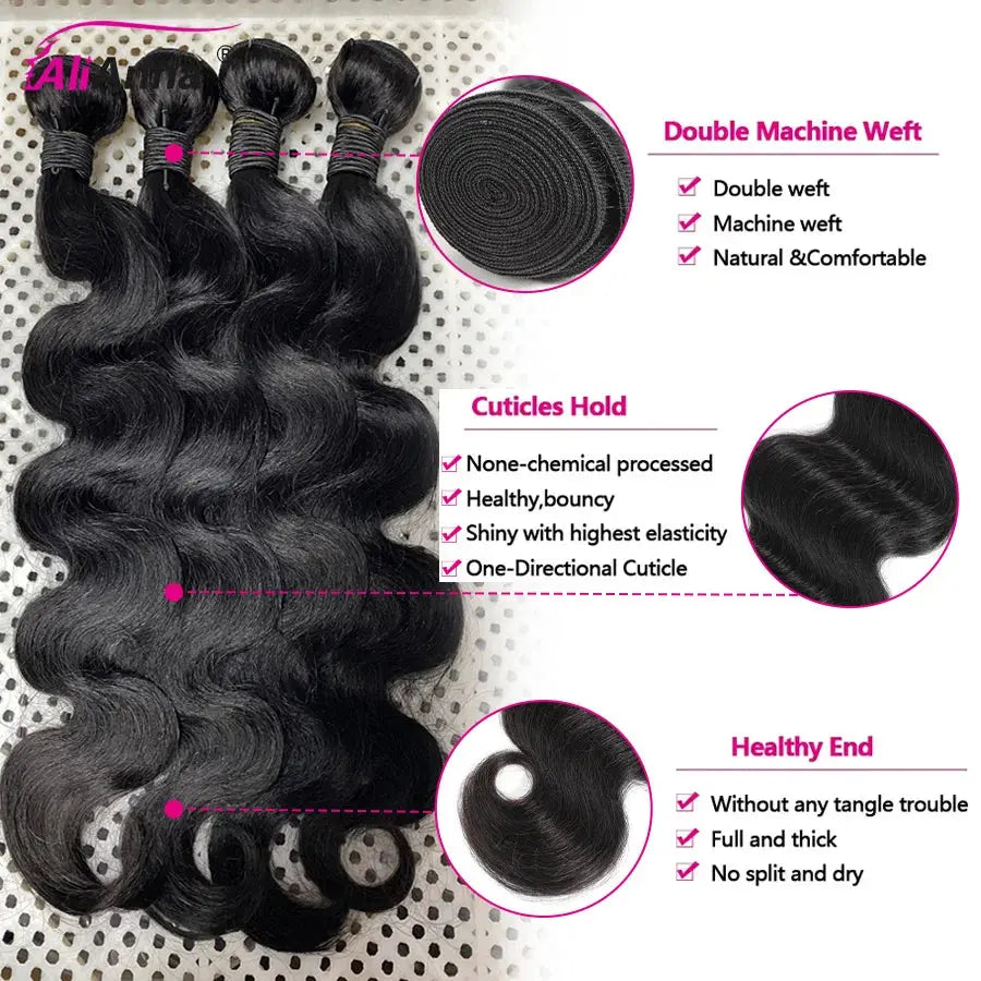 Brazilian Remy Wave Human Hair Bundles with Closure – 4x4, 5x5, 2x6 HD Lace BareGlow